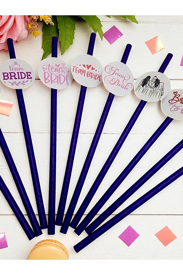 10 Pieces Bride to Be Bachelorette Themed Purple Paper Straws