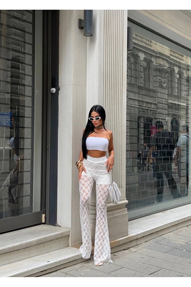 İspanyol Paça Dantel Şortlu Pantolon - 4