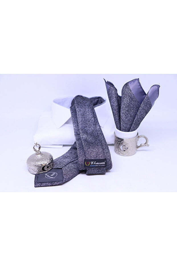 Woven Handkerchief Tie for Men in Gray