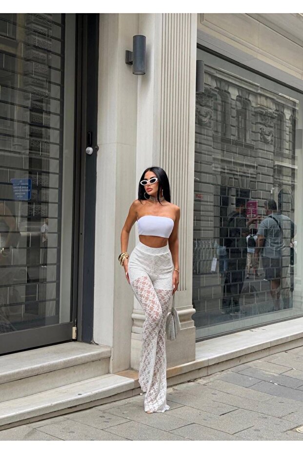 İspanyol Paça Dantel Şortlu Pantolon - 1