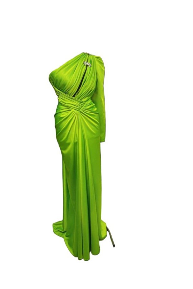 Rochie Elegantă Lungă Verde Lime, , Rochie de Eveniment / Nașă / Gală - 2
