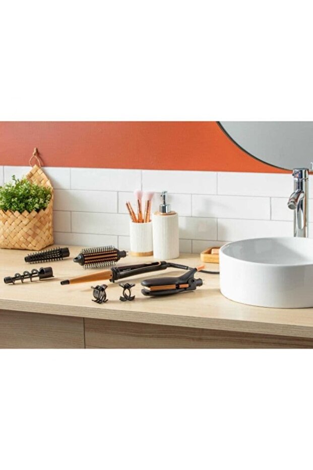 CF4231F0 styling set, 14 in 1, conical curling attachment, round brush, black/orange - 5
