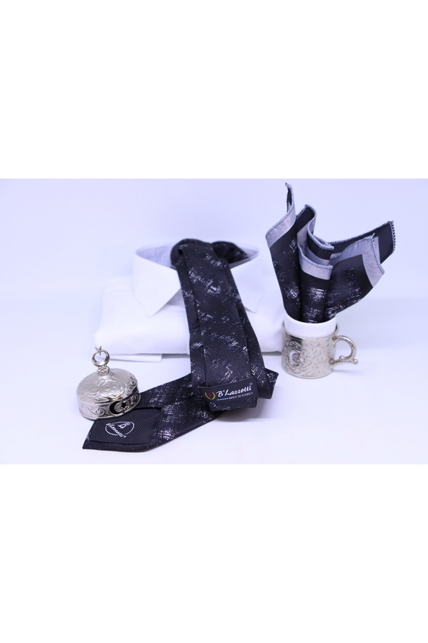 Woven Handkerchief Tie for Men Black and White