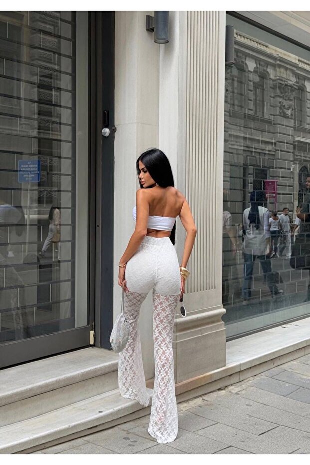 İspanyol Paça Dantel Şortlu Pantolon - 3