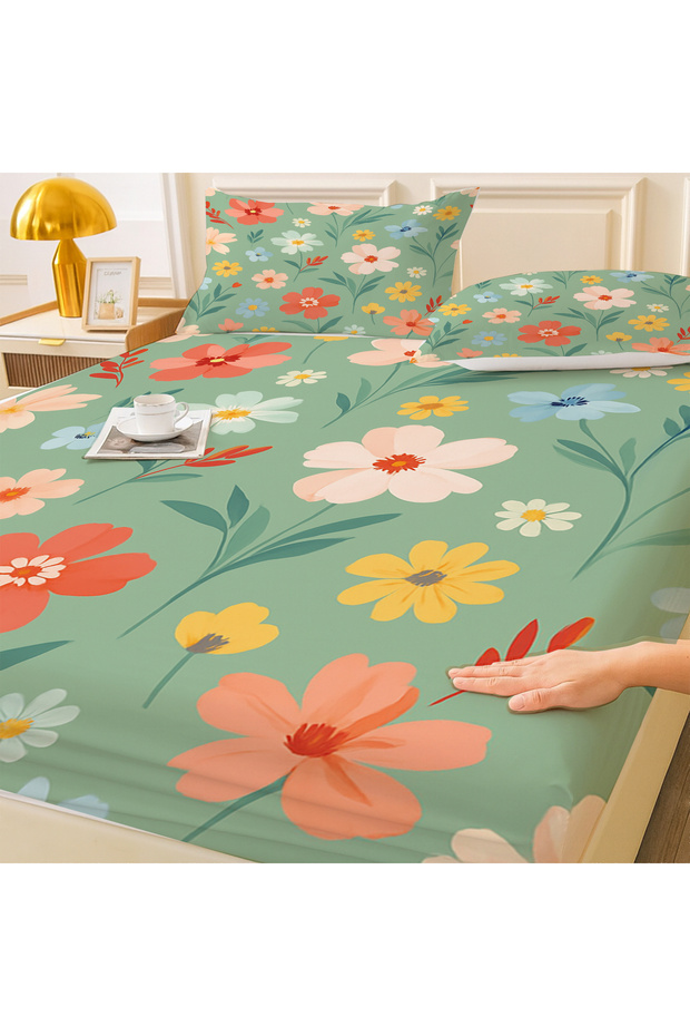 Tiny Flowers Patterned Elastic Double Sheet Set with Pillowcases 160X200Cm - 3