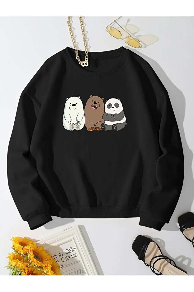 Unisex Black Bear Brothers Printed Crew Neck Sweatshirt