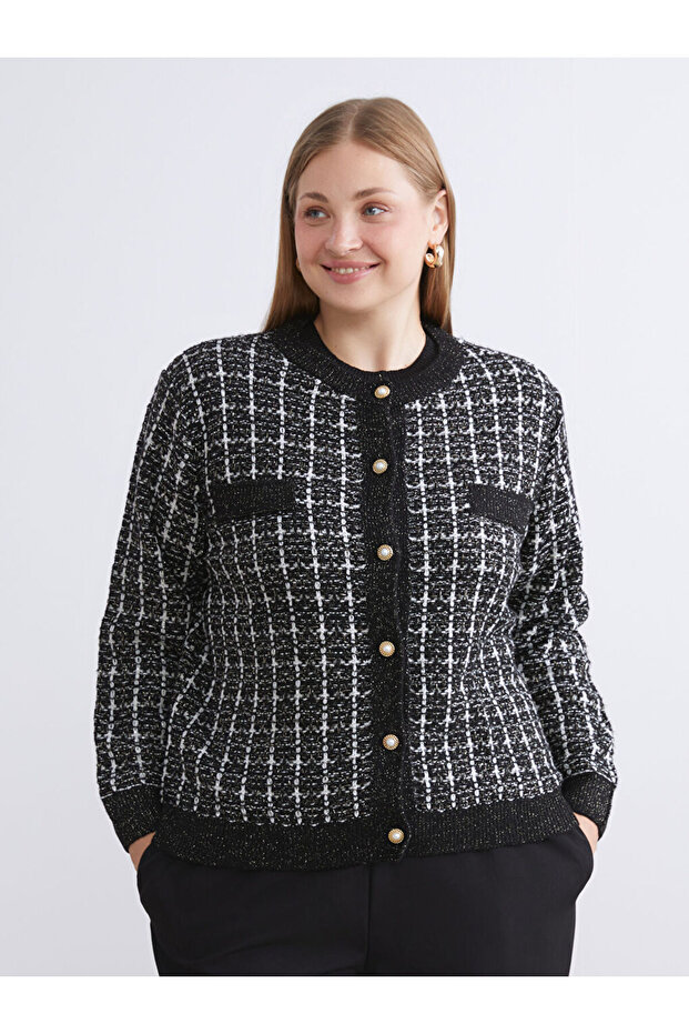 Shining Store'dan Işıltılı Seçimler | Bisiklet Yaka Desenli Kadın Triko Hırka - 2