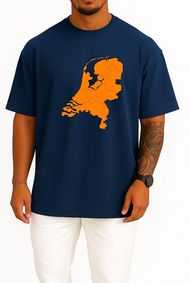 Oversize Netherlands Map Holland Country Map Chest Design Unisex T-Shirt