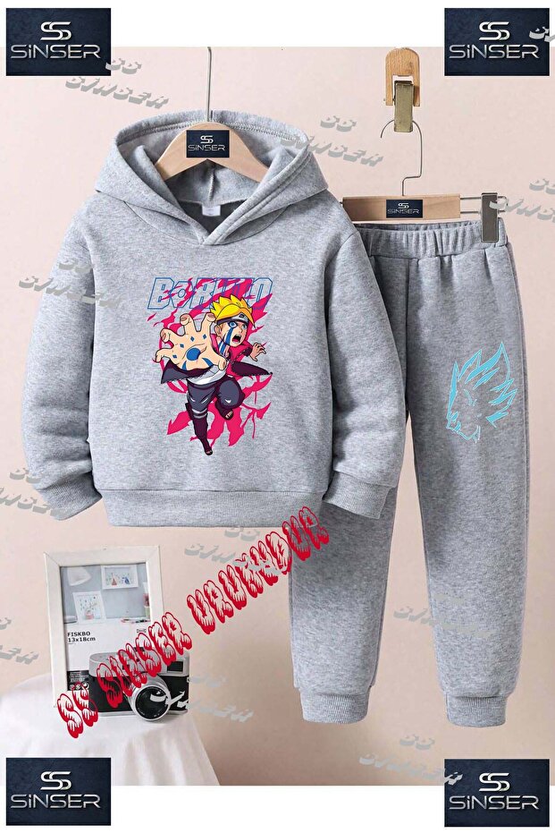 Children's Unisex'Anime Boruto Cocuk' Custom Printed Hoodie Tracksuit Set
