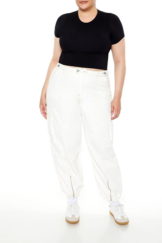 Plus Size Yüksek Bel Kargo Jogger Pantolon - 2