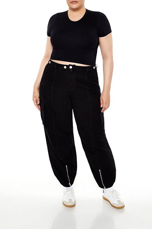 Plus Size Yüksek Bel Kargo Jogger Pantolon - 2