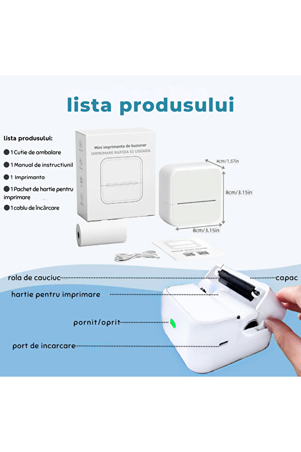 Mini portable thermal printer, Bluetooth, iOS/Android compatible - 5