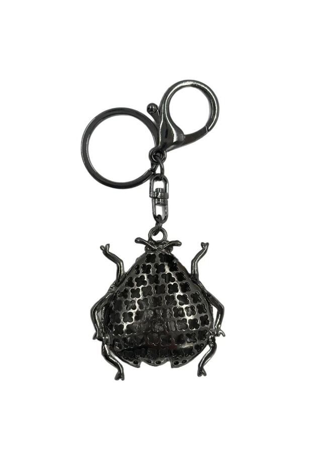 Gray Stone Sparkling Ladybug Keychain - 4