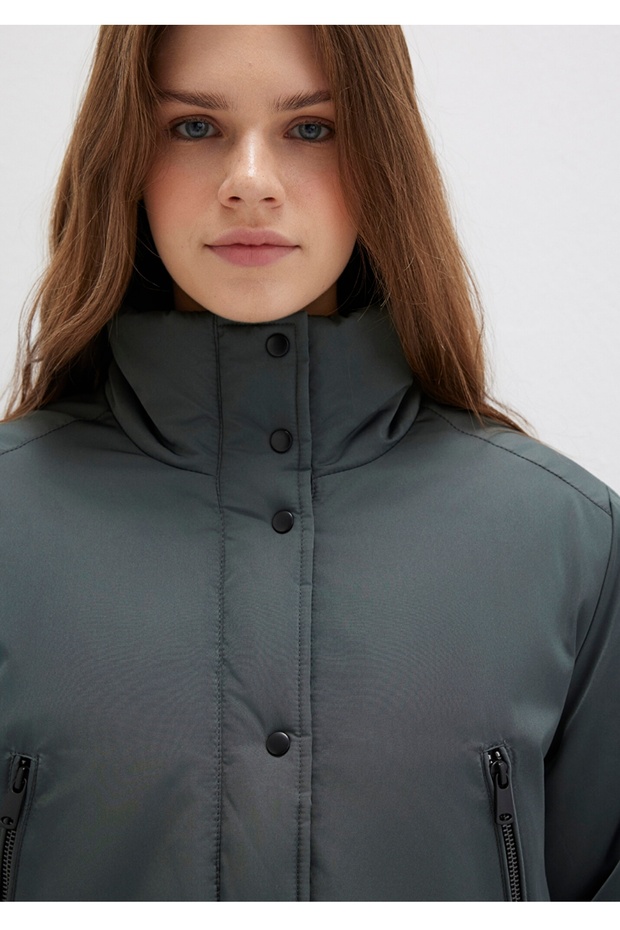 regular fit şişme yeşil mont. - 4