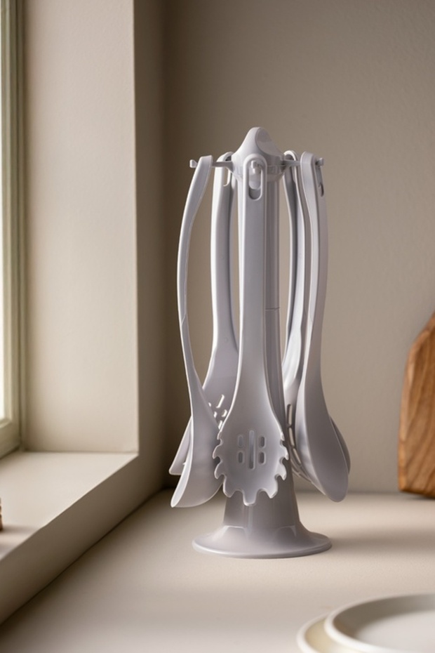 New Season Alsace 5-Piece Serving Set with Stand - Soft Gray - Soft Gray