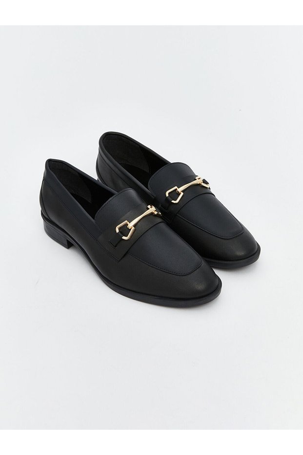 Leather Look Metal Applique Detailed Women's Loafer Shoes