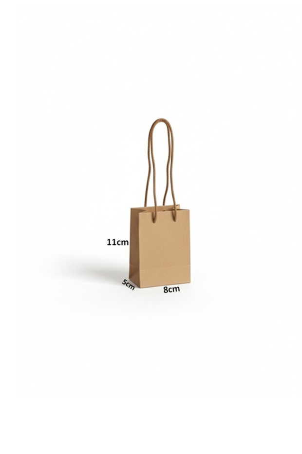 Kraft İpli Mini Karton Çanta 8x11x5 cm 3 Adet – Hediye Poşeti ve Takı Poşeti Minik P.oşet - 7