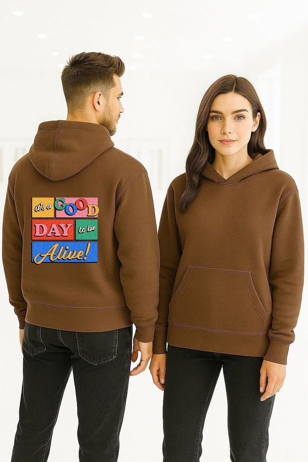 Good Day to Be Alive Colorful Printed Hooded Sweatshirt