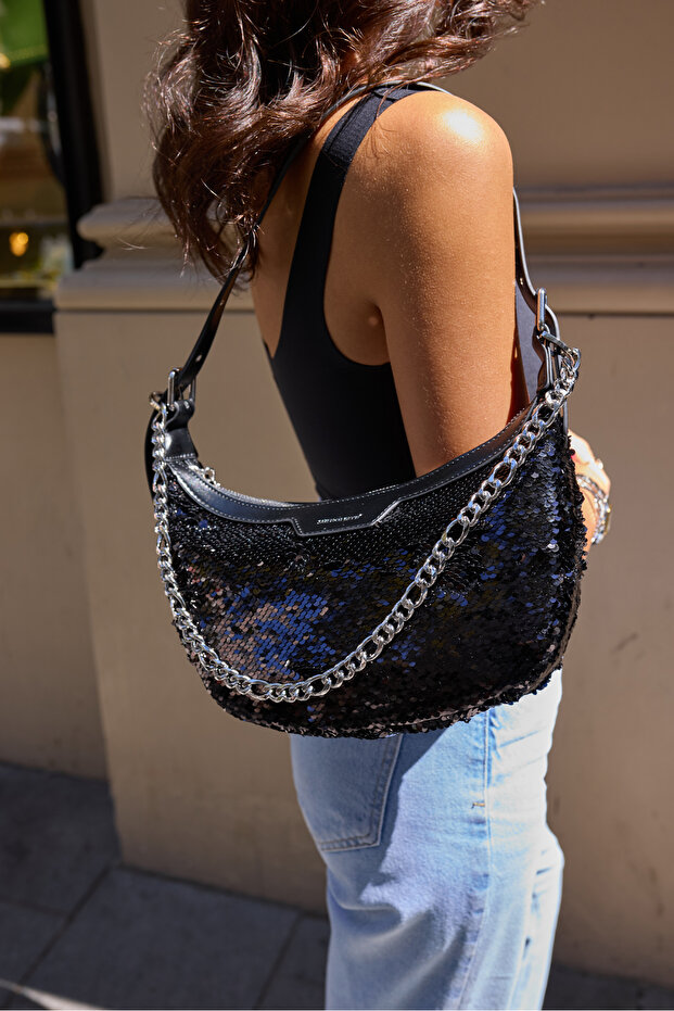 Jade Women's Black Sequin Crossbody Imported Shoulder Bag