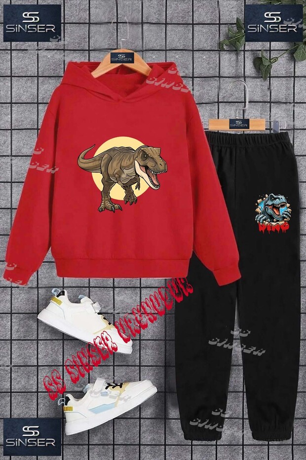 Children's Unisex Custom Printed Hoodie and Sweatpants Set with the Text: "Dinosaur Brown in the Circle".