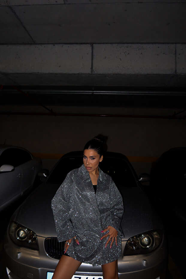 Oversize Simli Ceket - 4