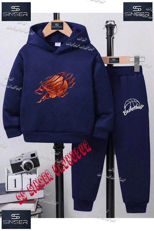 Children's Unisex "Flame Basketballs" Custom Printed Hooded Tracksuit Set