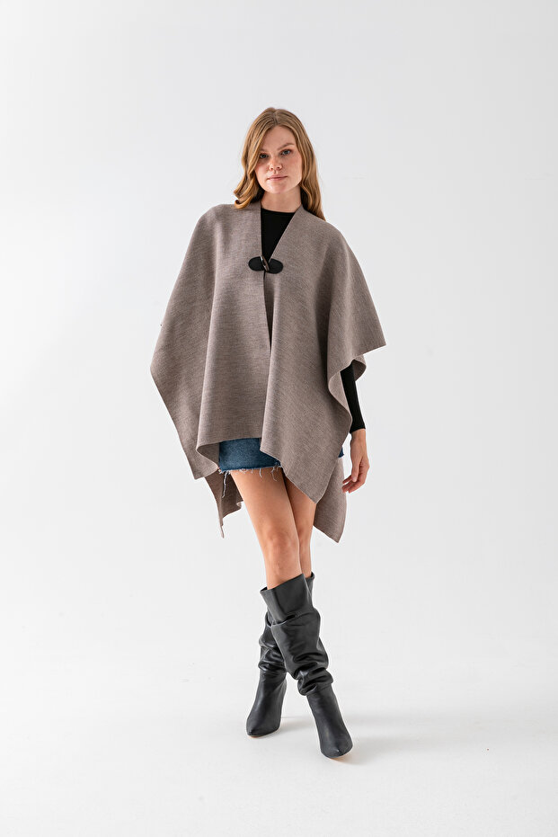 Button Detailed Oversize Women's Cape | Outerwear and Casual Stylish Poncho, Trench Coat Poncho