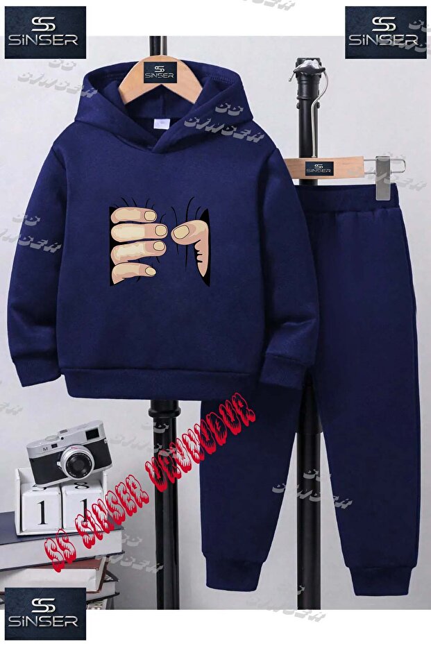 Children's Unisex Custom Printed Hoodie and Sweatpants Set with the Text "El Siyahtan Cikan"