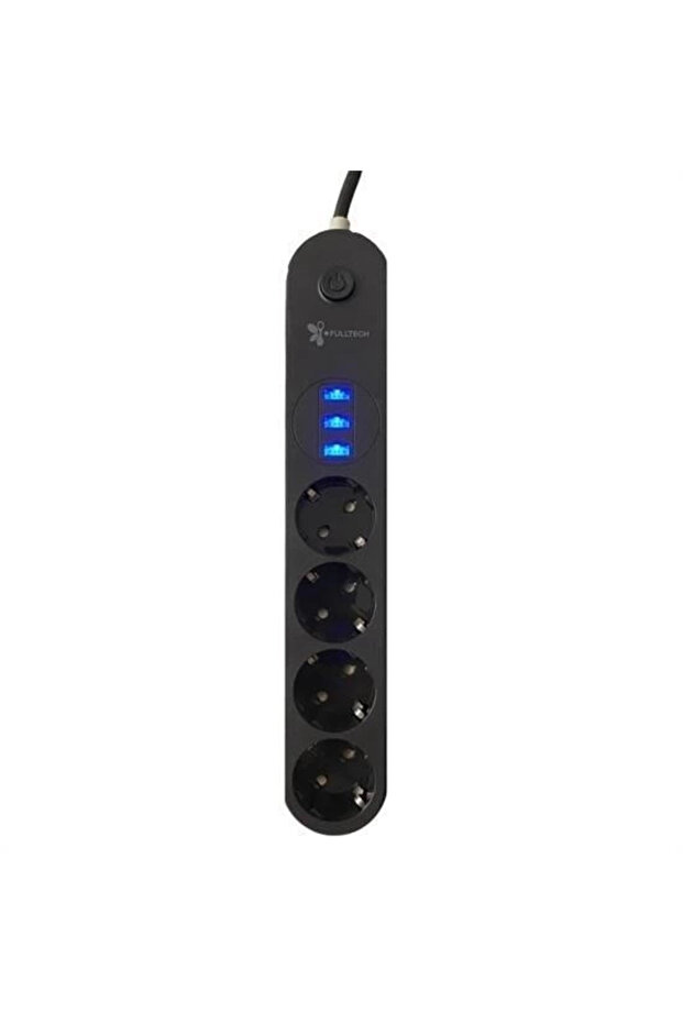 مقبس كهربائي 4 منافذ أسود مع 3 منافذ USB، محمي من التيار الزائد، مزود بتأريض، ومقاوم للأطفال، بطول 2 متر