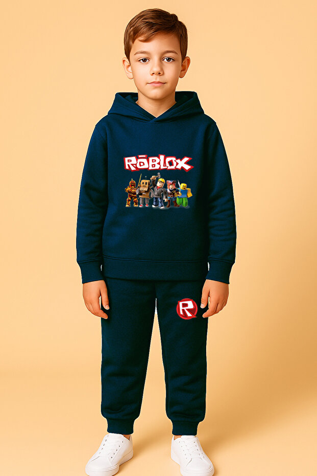 New Roblox Printed Children's Hooded Premium Compact Sweatshirt Tracksuit Set - 2 Piece Sportswear Set