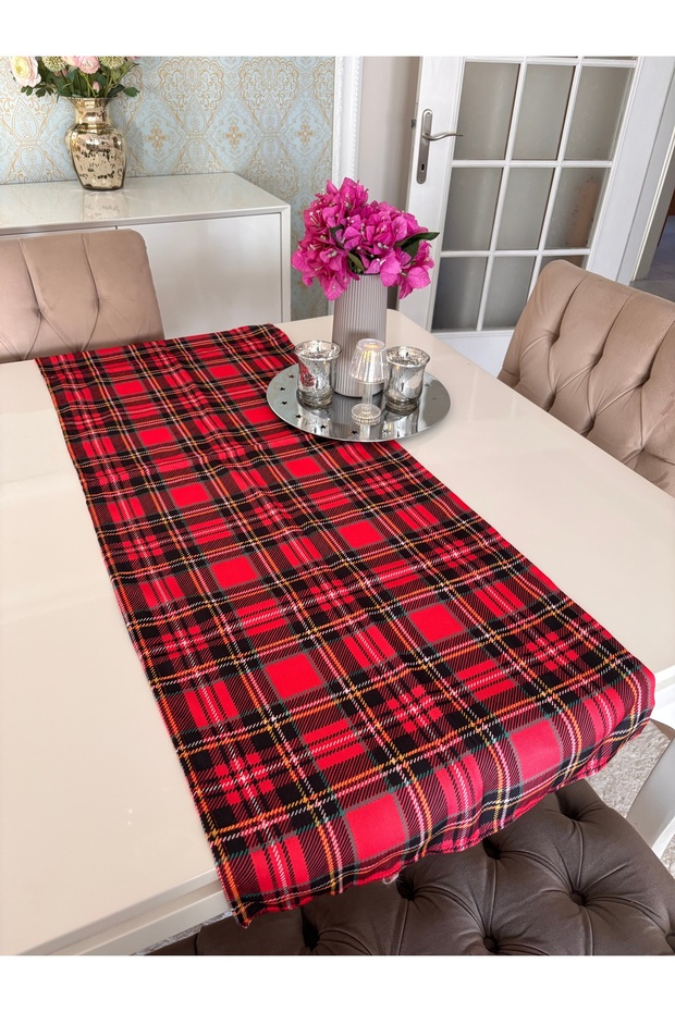 Christmas Red Plaid Runner Checkered Christmas New Year Decoration Table Cloth