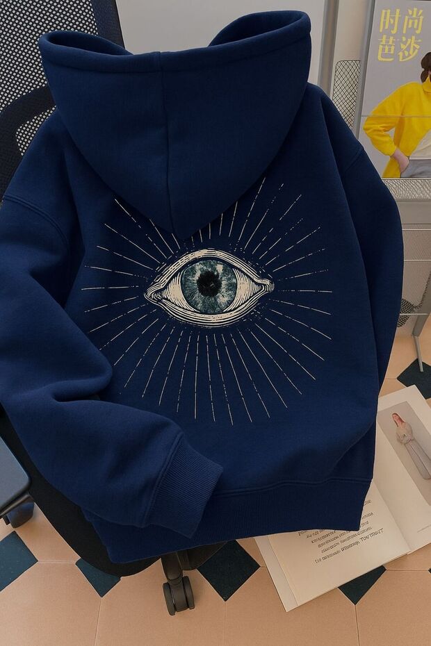 Eye and Moon Graphic Printed Hooded Sweatshirt – Unisex Streetwear