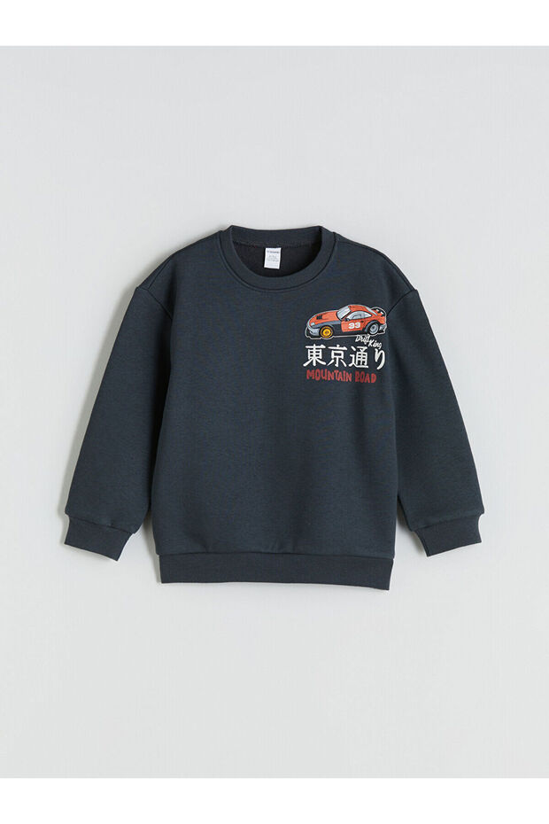 Two Mt Shop Quality Lcw Kids Anthracite 3 Thread Raster Printed Loose & Baggy Boys' Sweatshirt