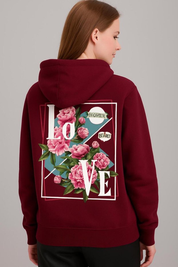 Love Slogan Floral Print Hooded Sweatshirt – Unisex Casual Fashion