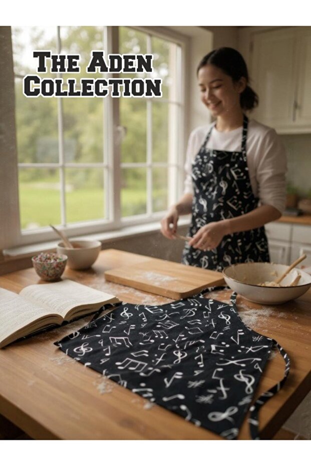 Nota Desenli Basic Mutfak Önlüğü -m11 - 1