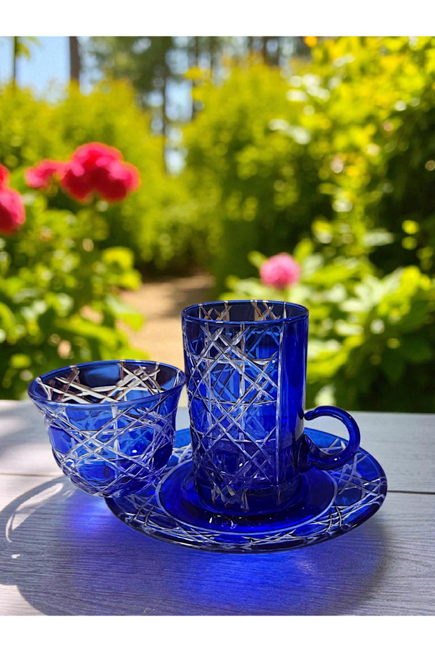 Cut Crystal Glass Tea and Mirra Set - Arabic Coffee Set Tea Set 18 Pieces for 6 People