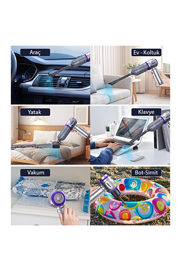 7800 mAh Güçlendirilmiş Pil 20000pa Güçlü Portatif Vakumlu Kablosuz Üflemeli Mini Araç Süpürgesi - 7
