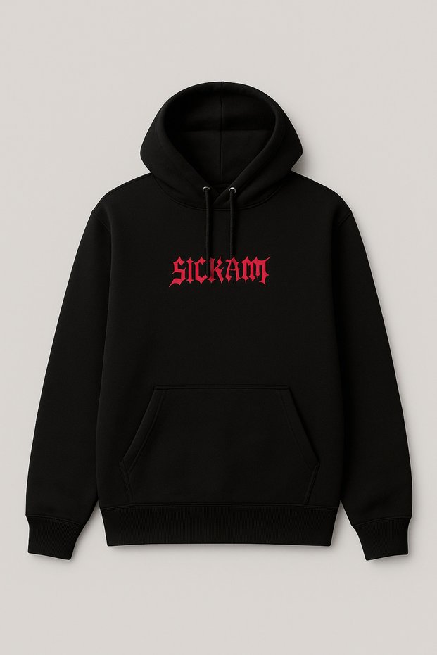 Oversized Sweatshirt with Hood and Kangaroo Pocket, Front with Sickam Lettering, Back with Scream Spider Print