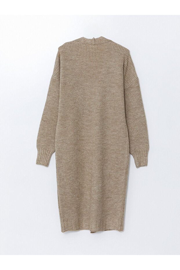 Bej Şal Yaka Oversize Kadın Triko Hırka - 6