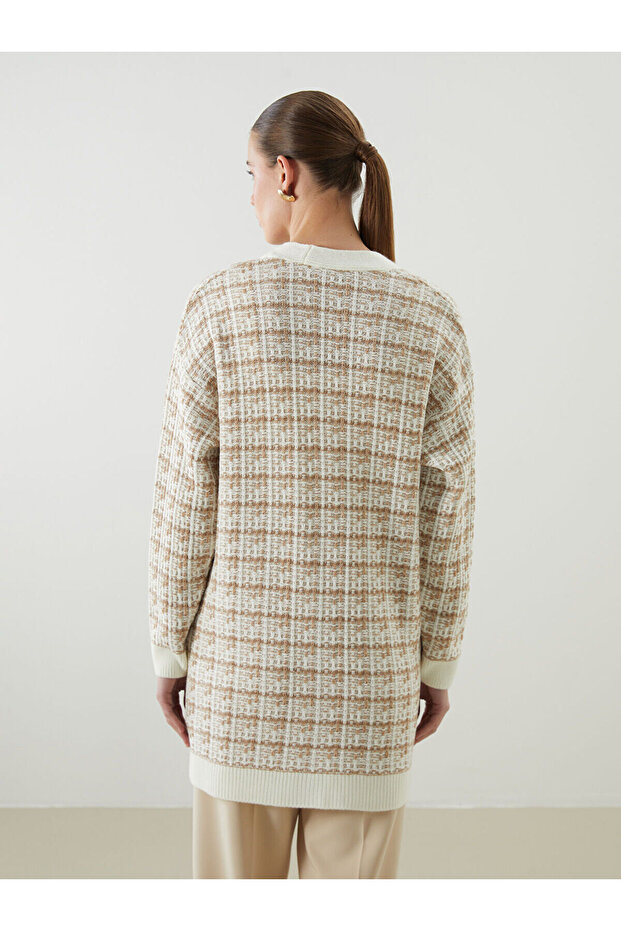 LCWAIKIKI Kadın V Yaka Desenli Triko Hırka - 5