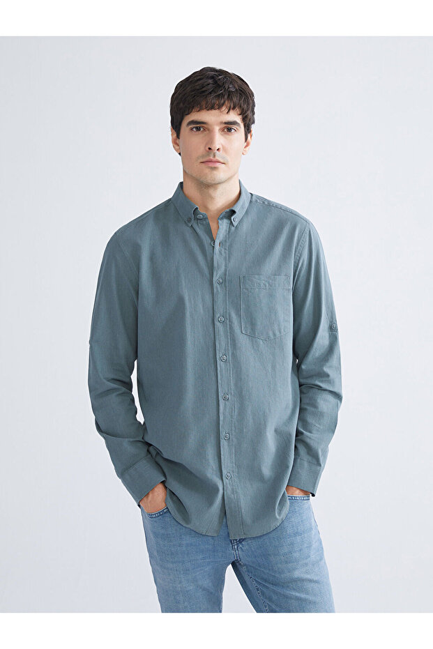 Regular Fit Uzun Kollu Poplin Erkek Gömlek - 1