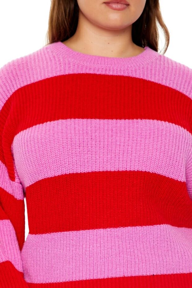 Plus Size Çizgili Kazak - 5