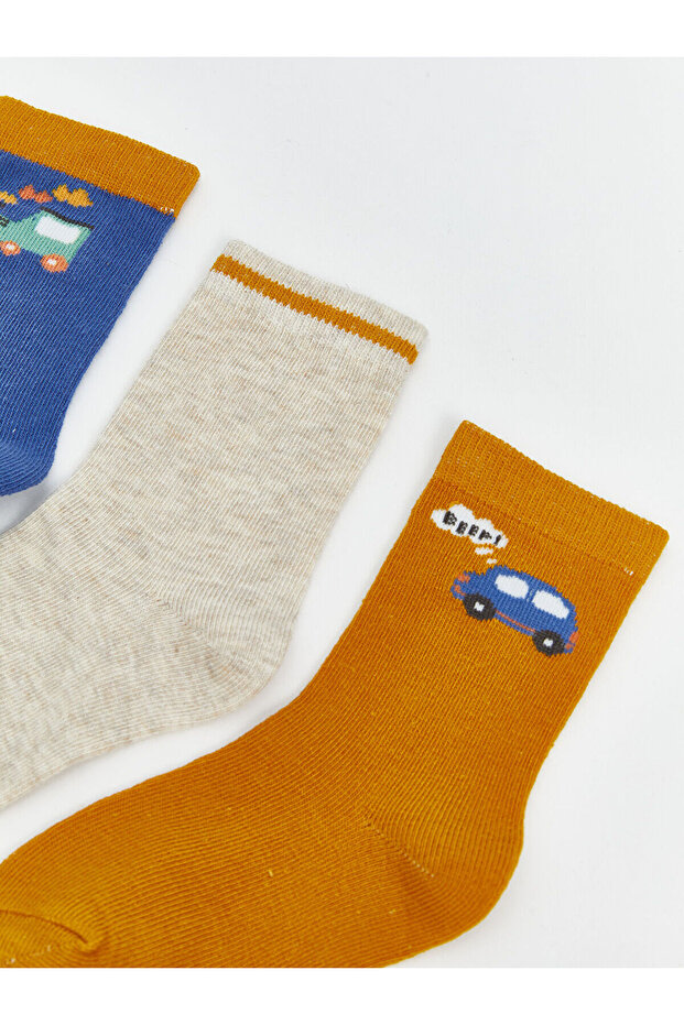 LCW Kids Araba Baskılı Erkek Çocuk Soket Çorap 5'li (W5) - 2