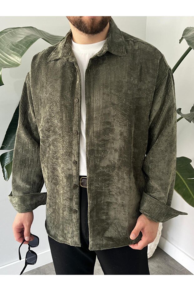 Kadife Erkek Oversize Gömlek - 1