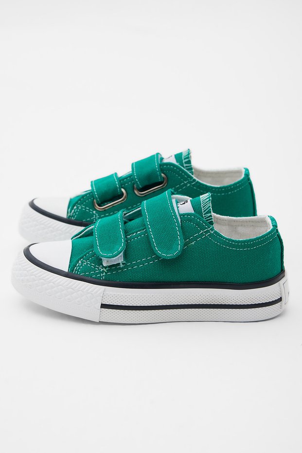 Children's Unisex Green White Rubber Sole Linen Velcro Sports Shoes