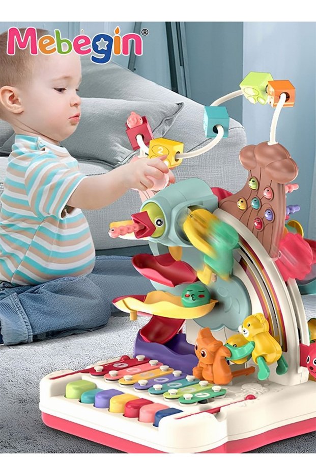 7 in 1 Early Education Toys with Keyboard,Animal Adventure Plastic Toy,Educational Piano and Bead Ma