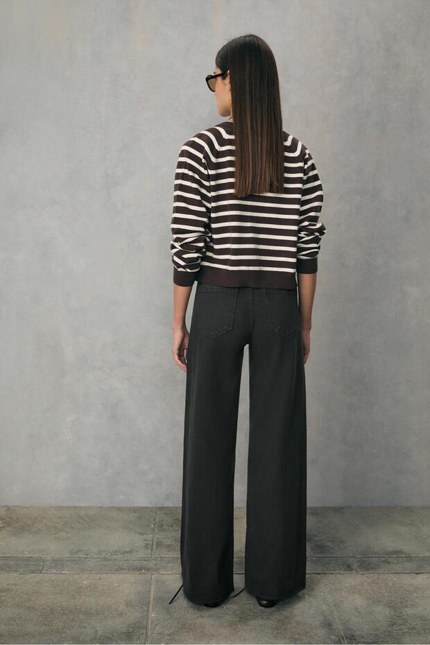 D63 geniş paça dikişli jean - 5