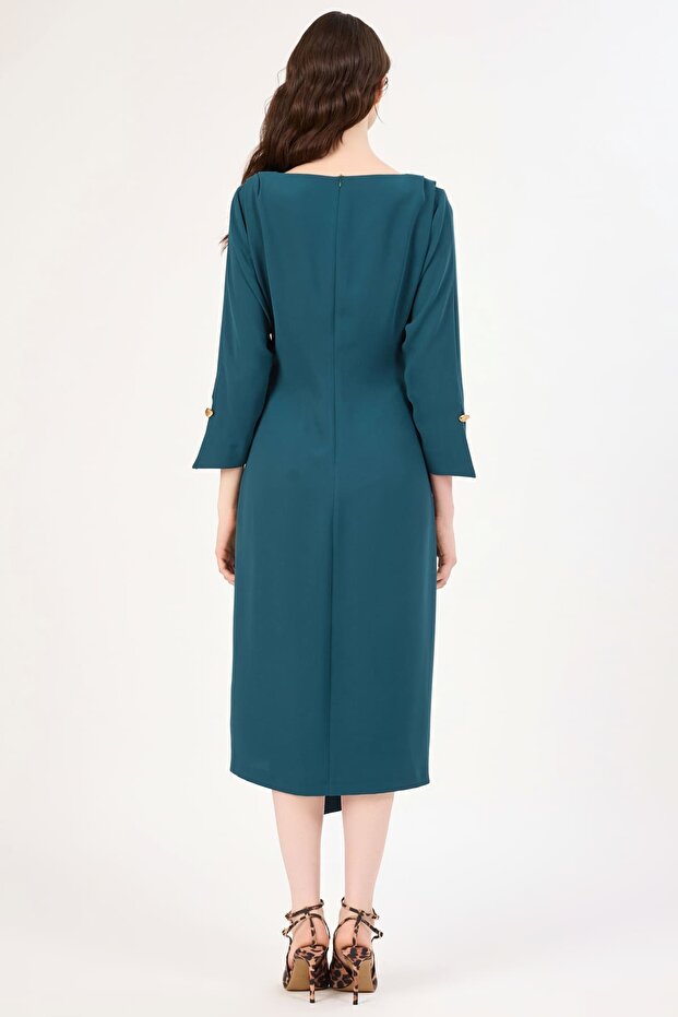 Drape detaylı asimetrik elbise - 5