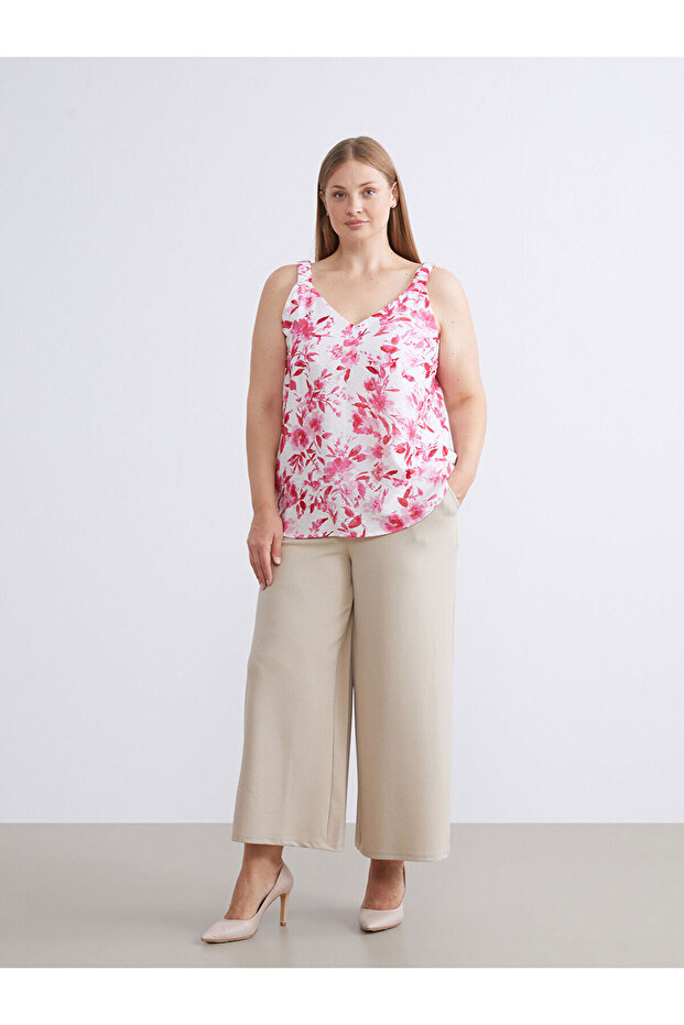 Pembe V Yaka Çiçekli Bluz - 6