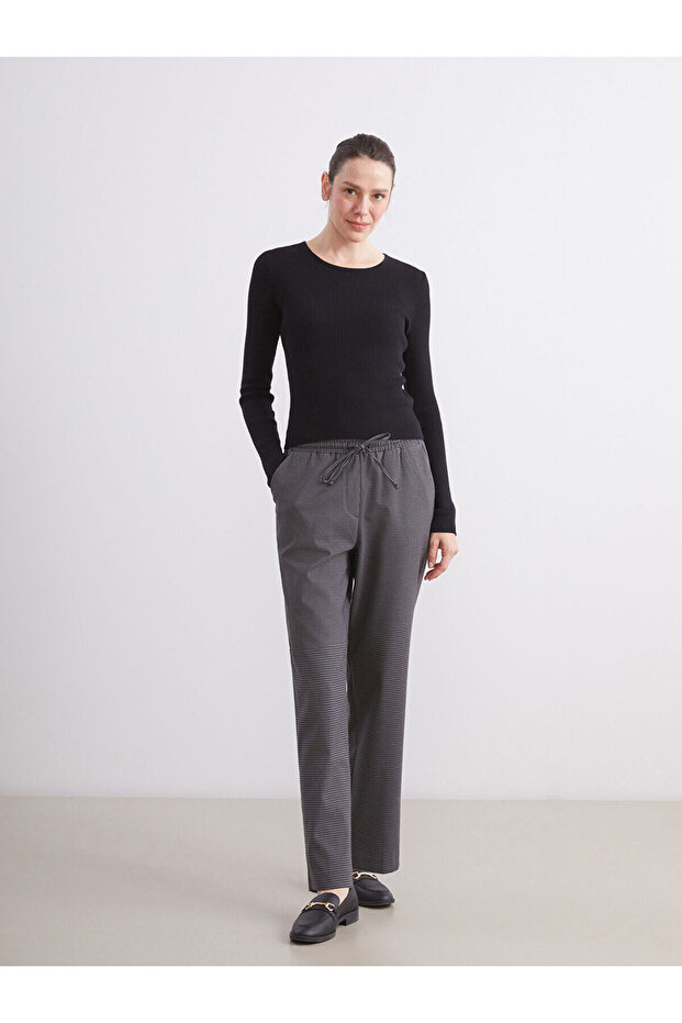 Lcw Grace Anthracite Elastic Waist Patterned Women's Trousers